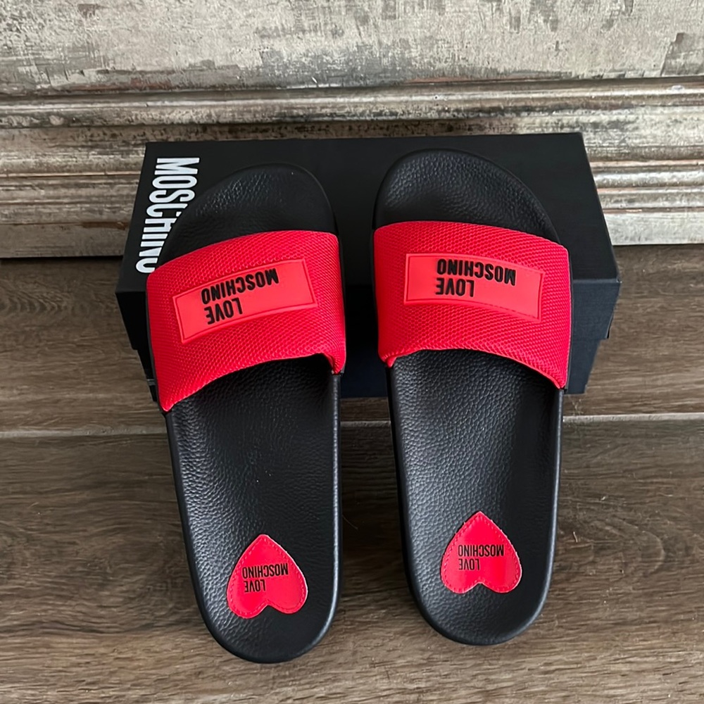 Red Love Moschino Slides Size US 7 Womens NEW